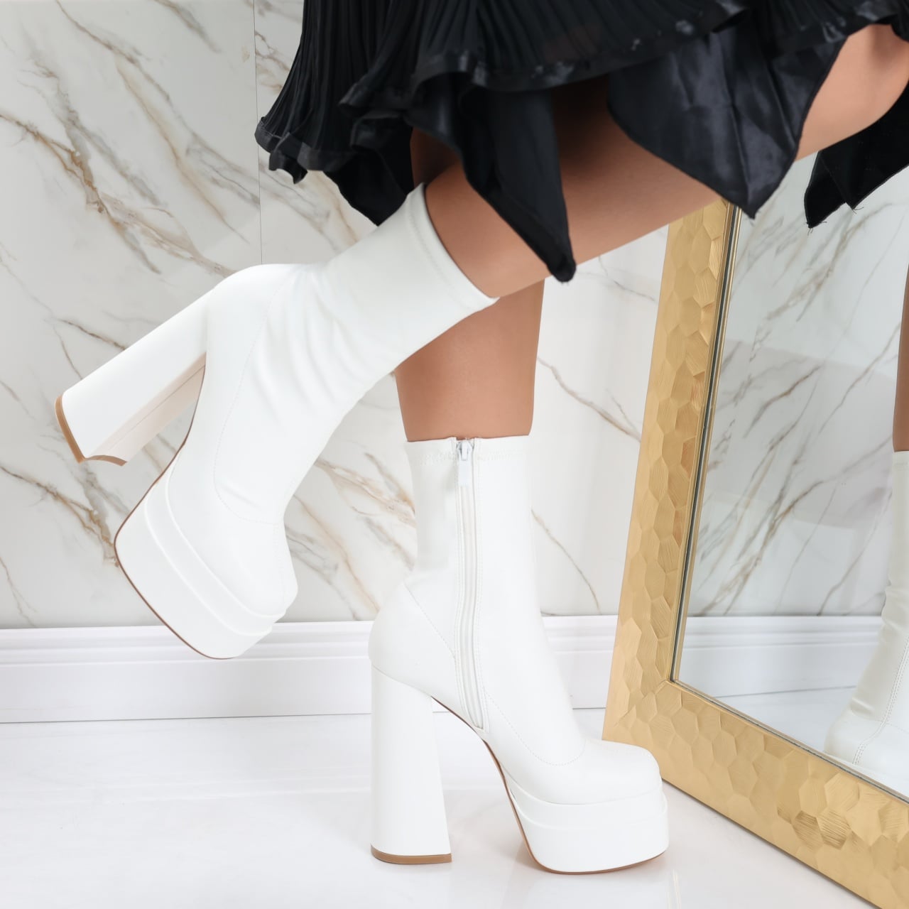 Botine Dama Albe din Piele Ecologica Adinda - poza 5