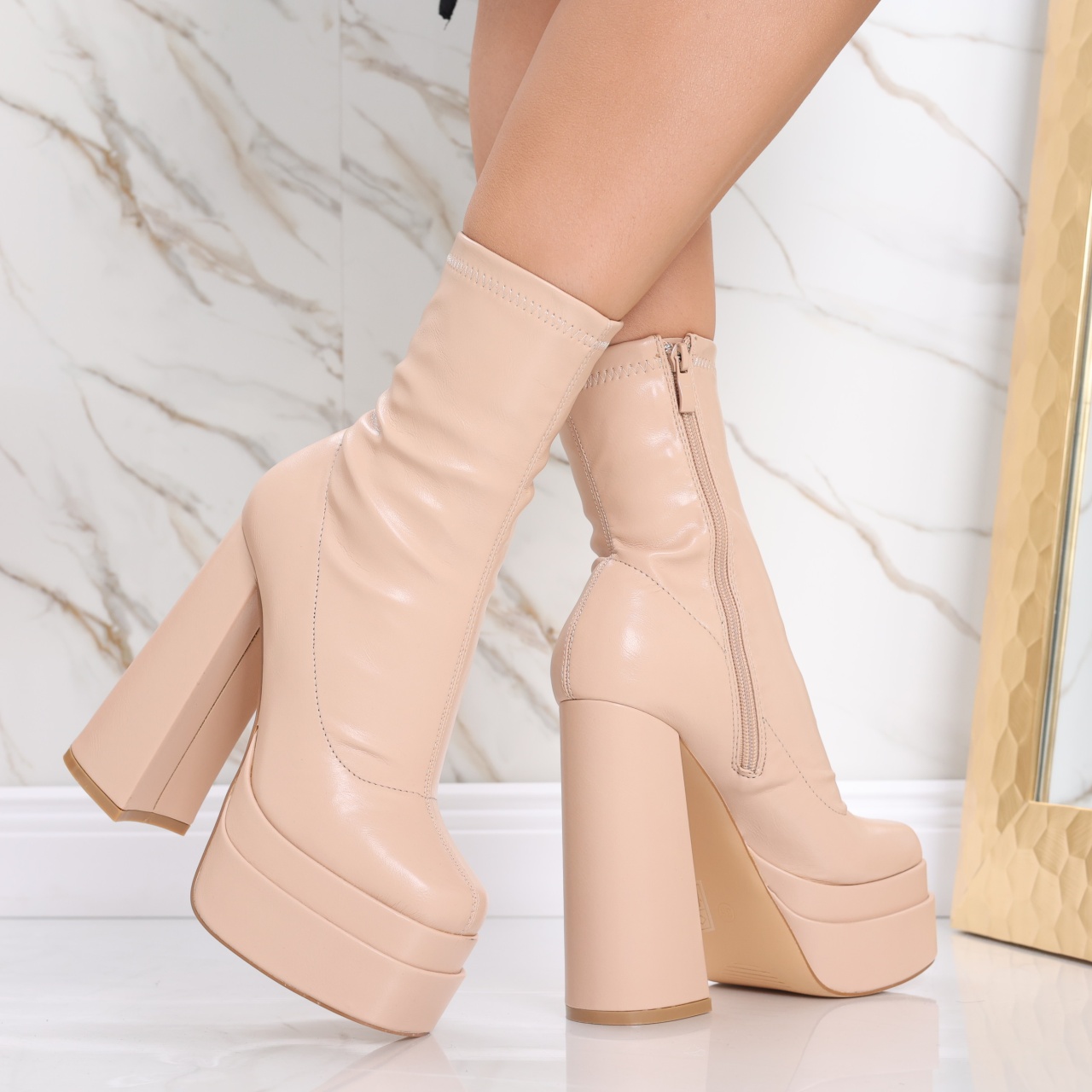 Botine Dama Bej din Piele Ecologica Adinda - poza 2
