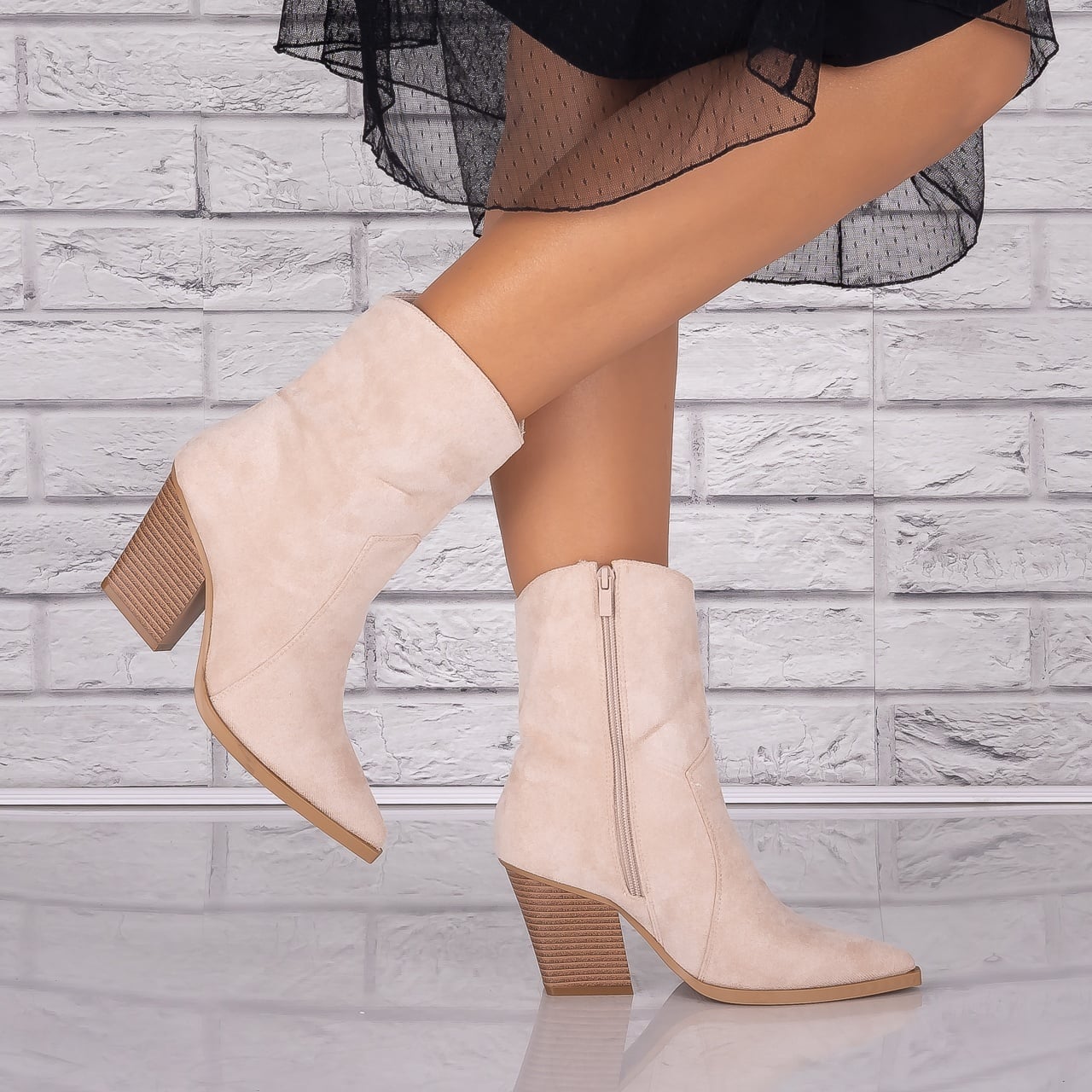 Botine dama Bej din Piele Ecologica Intoarsa Cidra