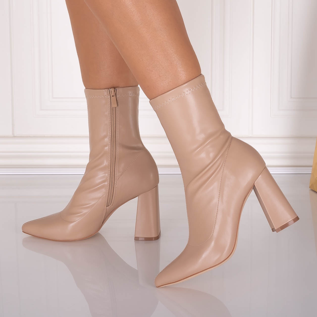 Botine dama Bej din Piele ecologica Rumia - poza 5