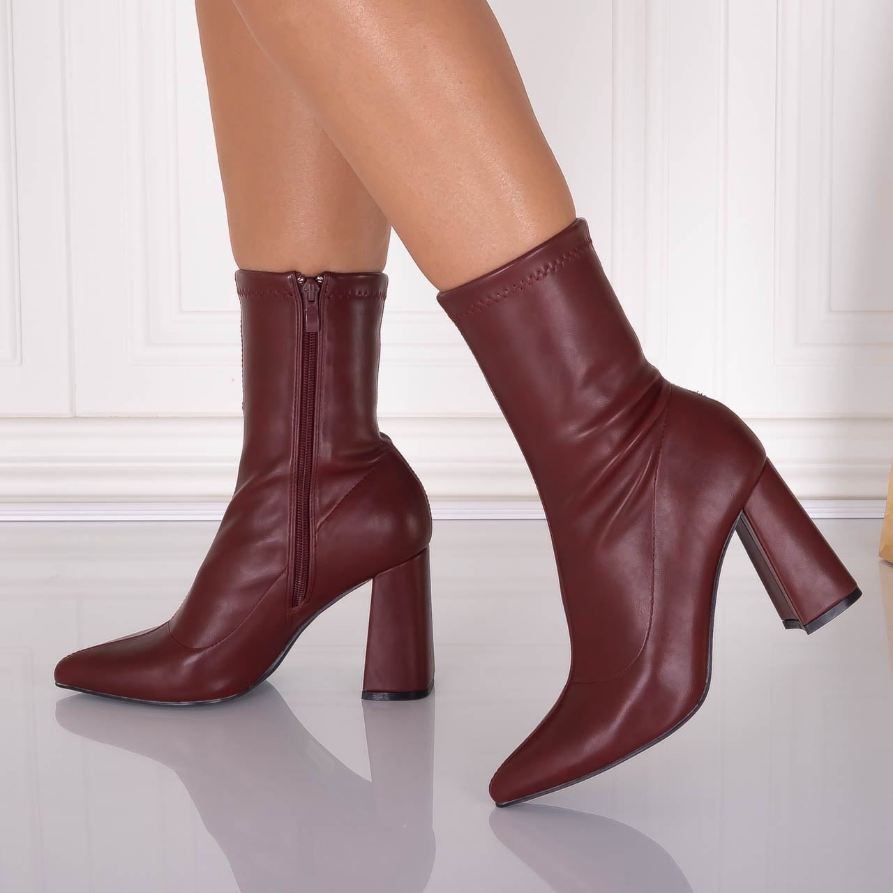 Botine dama Bordo din Piele ecologica Rumia - poza 1