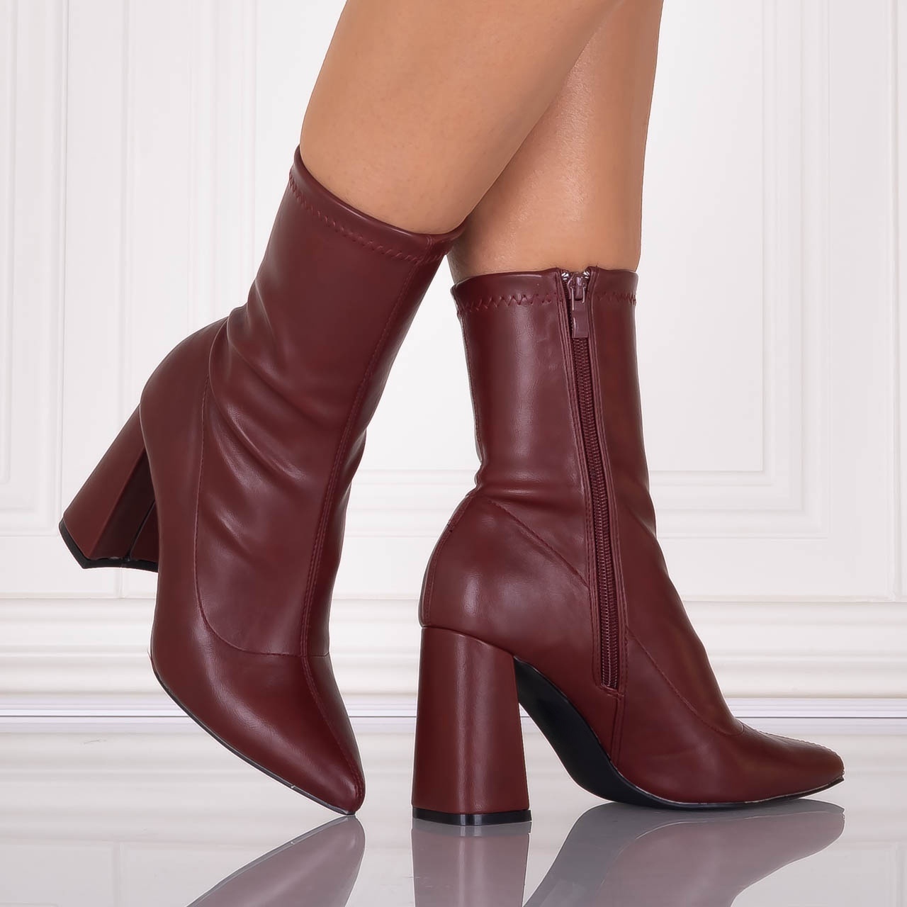 Botine dama Bordo din Piele ecologica Rumia - poza 3