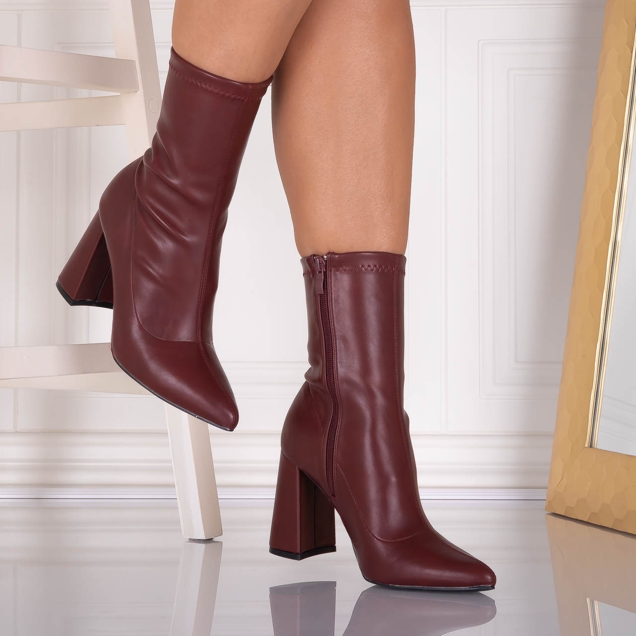 Botine dama Bordo din Piele ecologica Rumia - poza 5