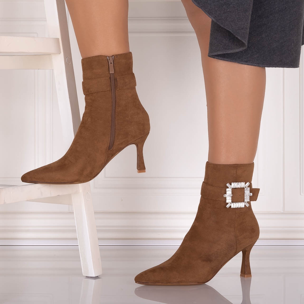 Botine dama Camel din Piele Ecologica Intoarsa Oranda - poza 2
