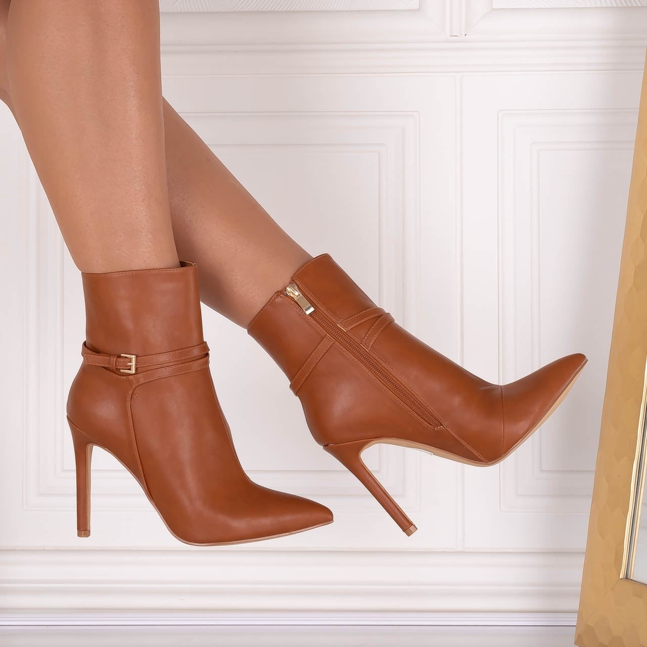 Botine dama Camel din Piele Ecologica Naisia - poza 2