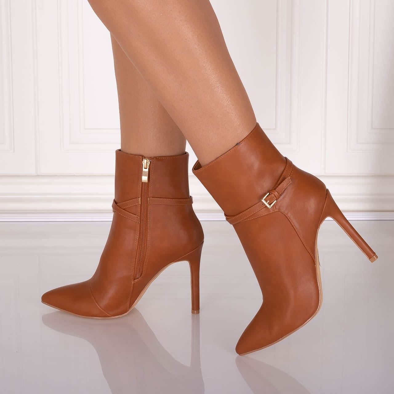 Botine dama Camel din Piele Ecologica Naisia - poza 4