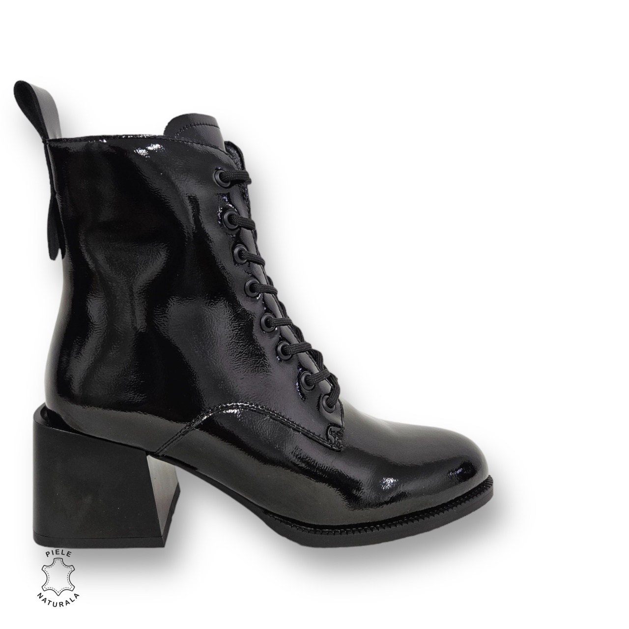 BOTINE DAMA CU TOC GROS din PIELE NATURALA CRL1328 CULOARE:NEGRU
