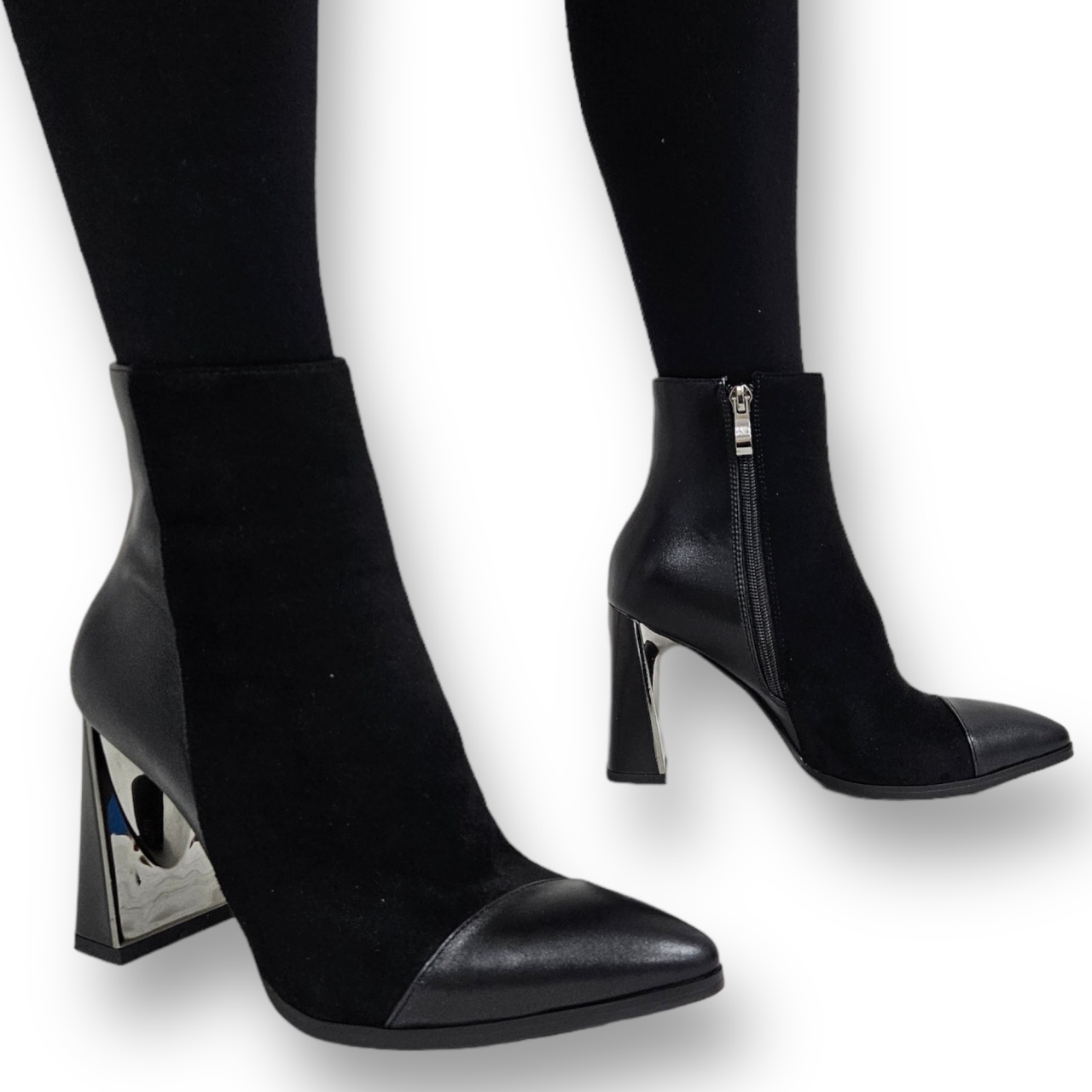 Botine DAMA din PIELE Ecologica cu FERMOAR SI TOC SPECIAL CRL0933 CULOARE: Negru