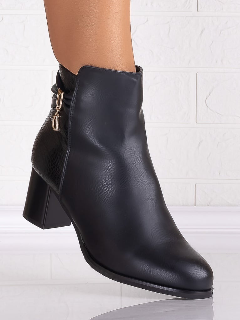 Botine Dama Imblanite cu toc Negre din Piele Ecologica Evelia - poza 4