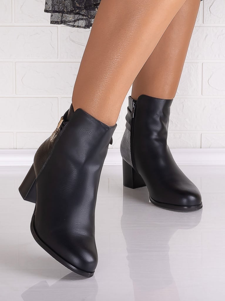 Botine Dama Imblanite cu toc Negre din Piele Ecologica Evelia - poza 5