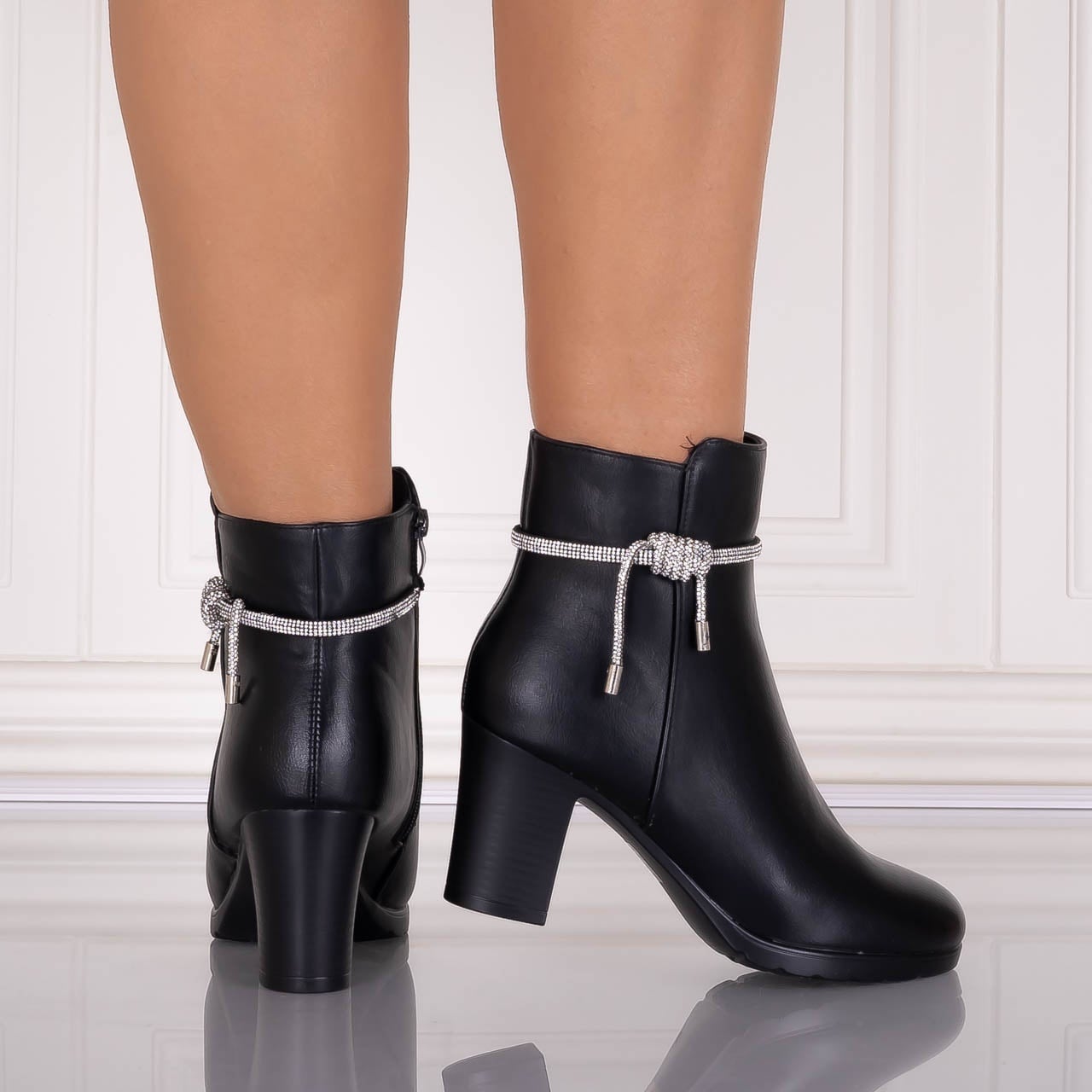 Botine Dama Imblanite Negre din Piele Ecologica Ablona - poza 5
