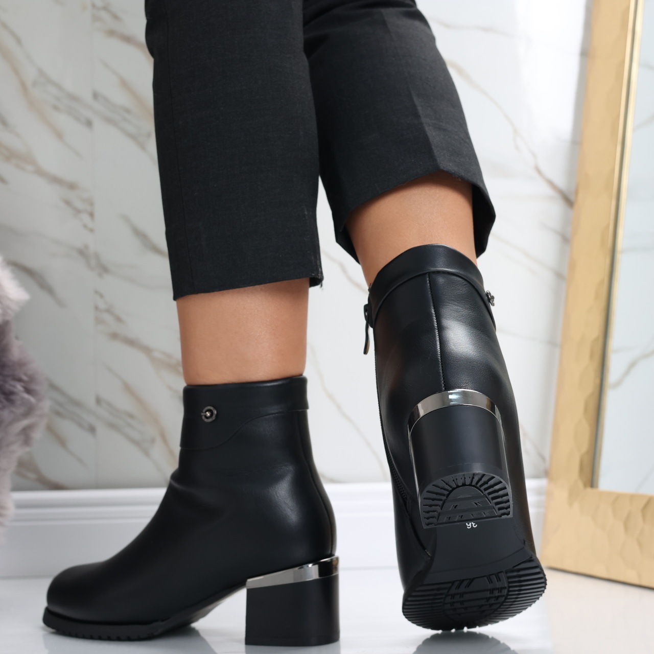 Botine Dama Imblanite Negre din Piele Ecologica Ainoma - poza 5
