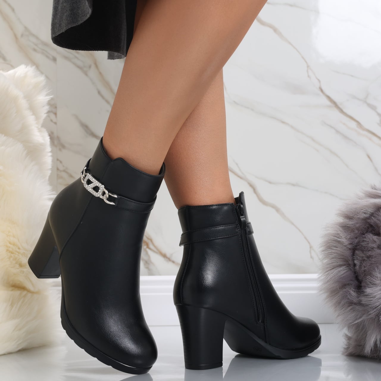 Botine Dama Imblanite Negre din Piele Ecologica Armonia - poza 1