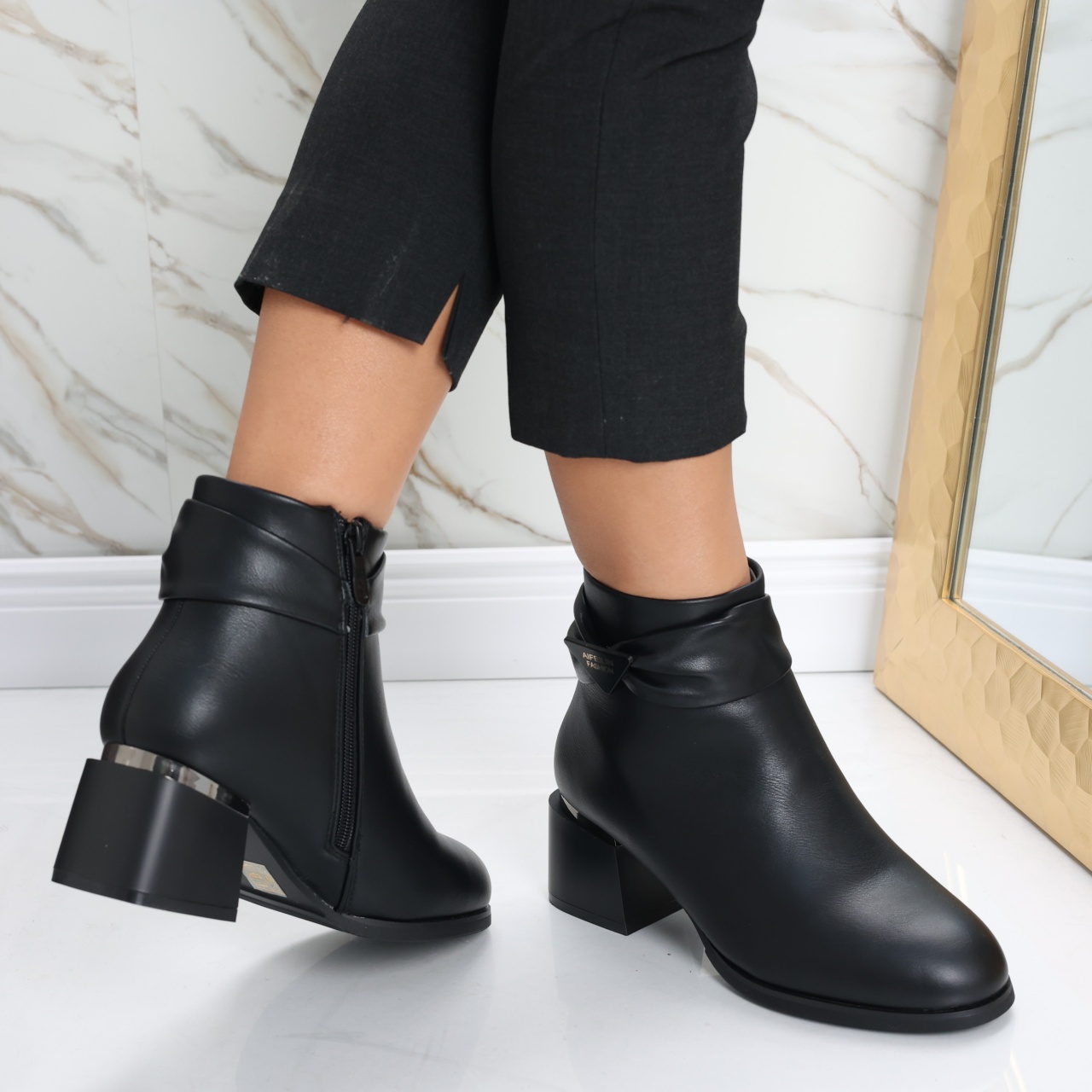 Botine Dama Imblanite Negre din Piele Ecologica Avinca - poza 4