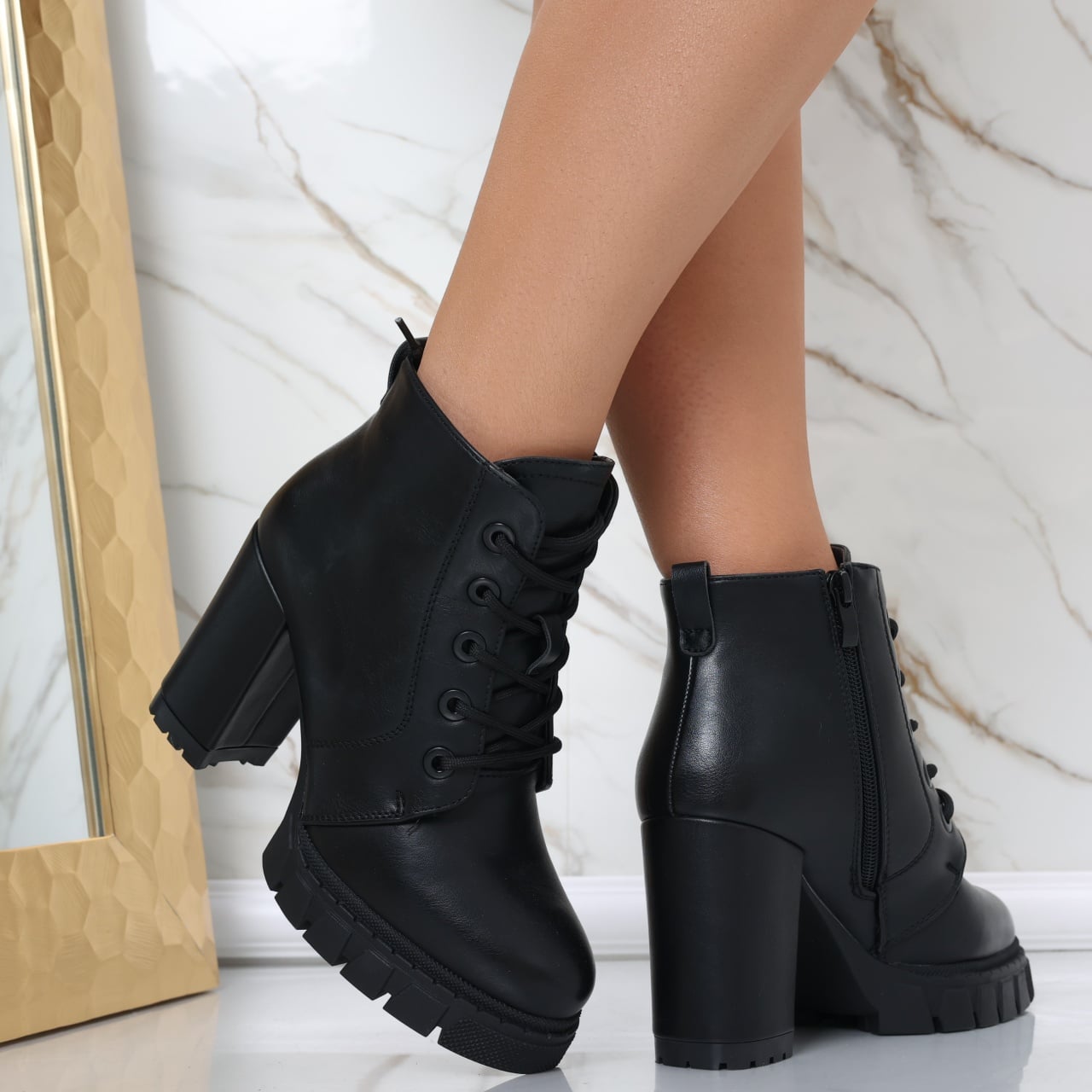 Botine Dama Imblanite Negre din Piele Ecologica Ayova - poza 5