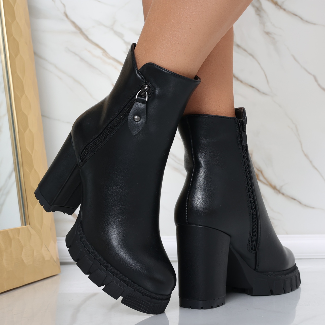 Botine Dama Imblanite Negre din Piele Ecologica Belinda - poza 5