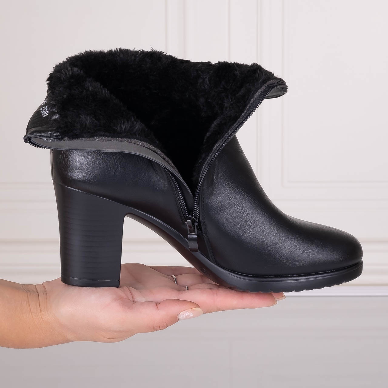 Botine Dama Imblanite Negre din Piele Ecologica Eniola - poza 3