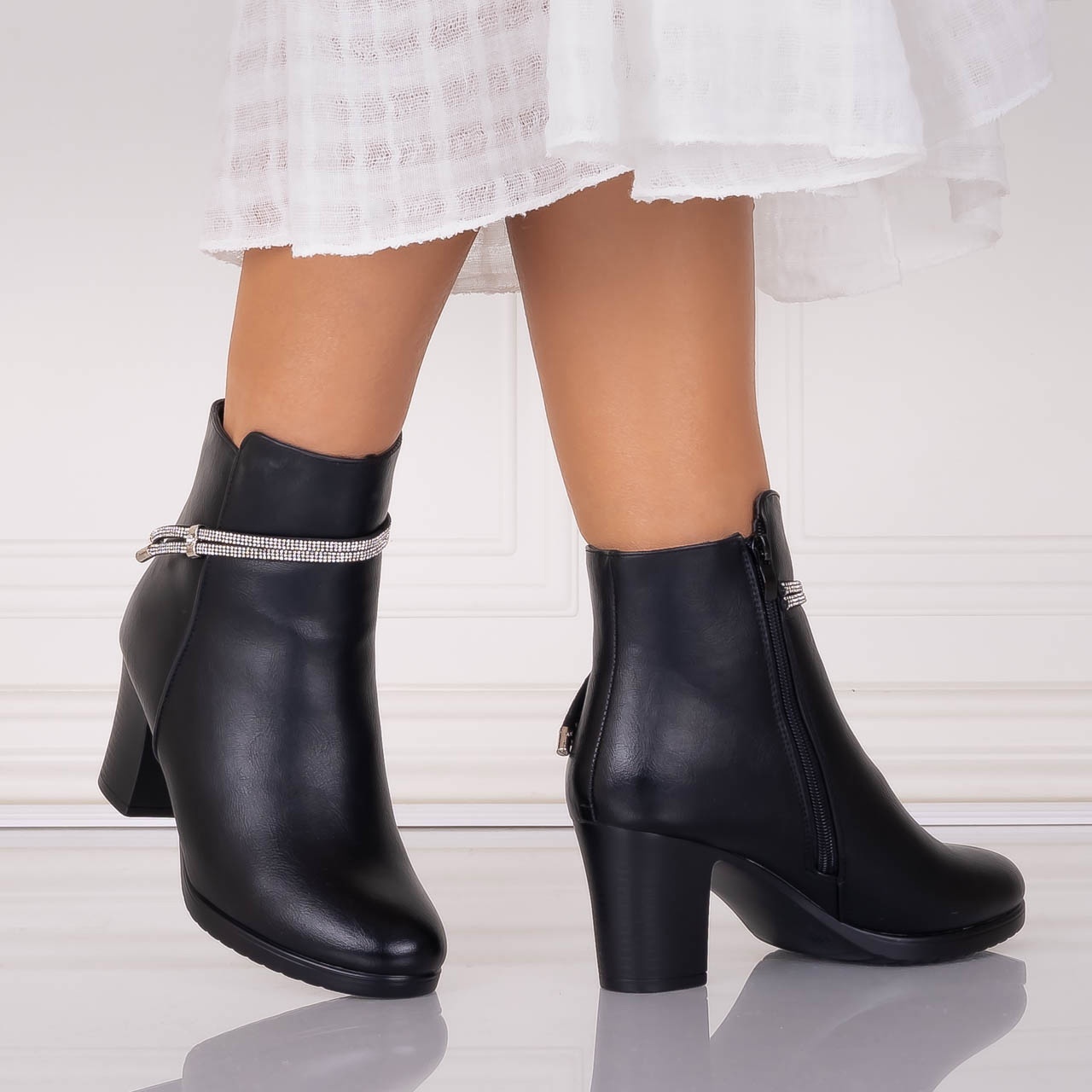 Botine Dama Imblanite Negre din Piele Ecologica Eniola - poza 5