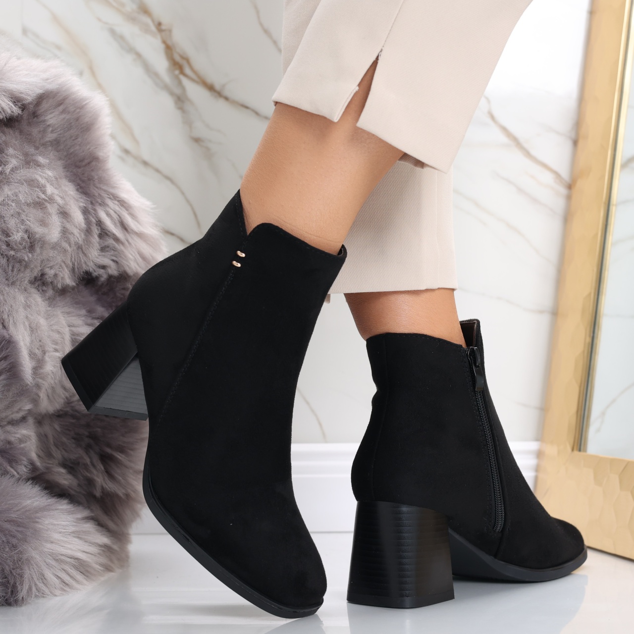 Botine Dama Imblanite Negre din Piele Ecologica Intoarsa Ailoca - poza 3