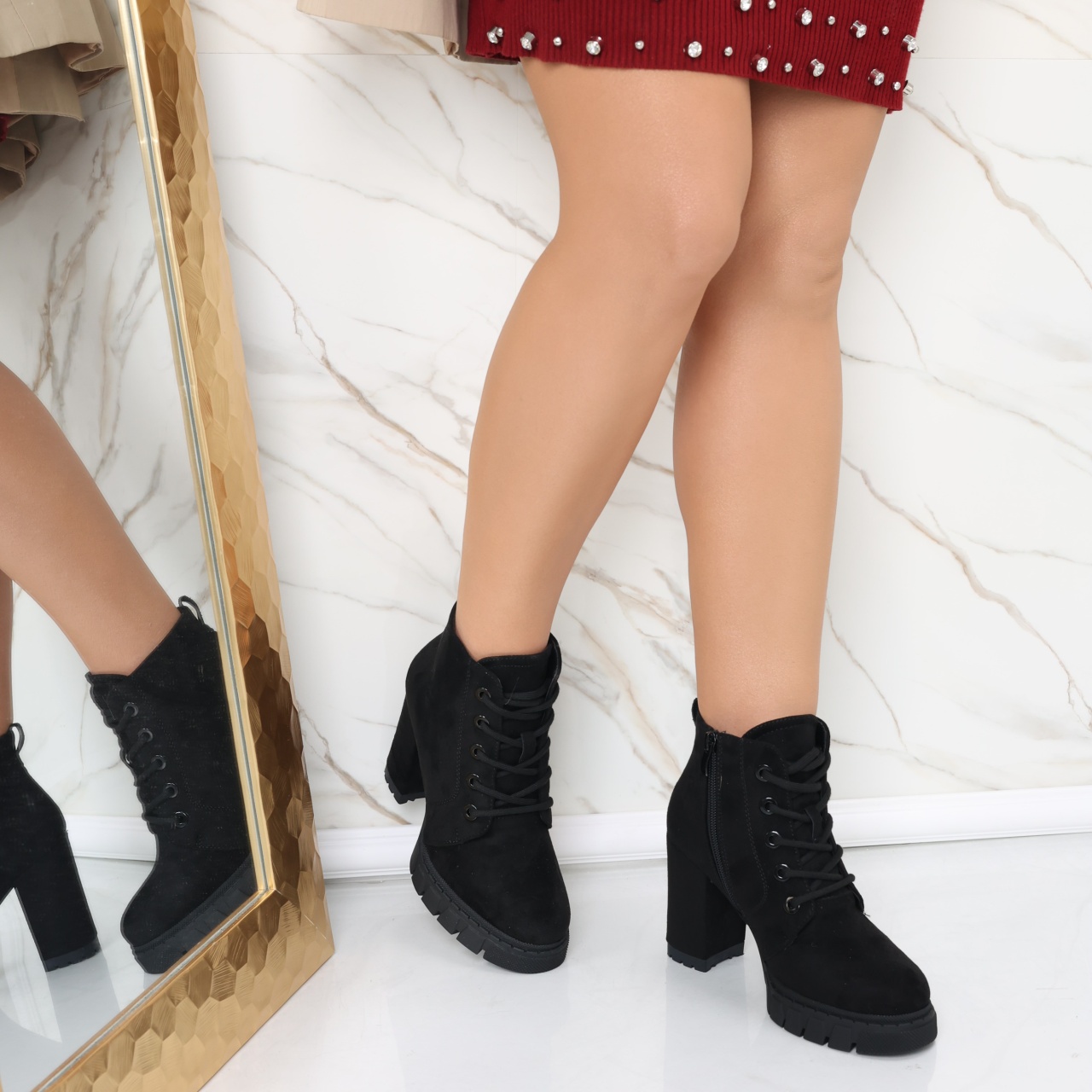 Botine Dama Imblanite Negre din Piele Ecologica Intoarsa Ayova - poza 2