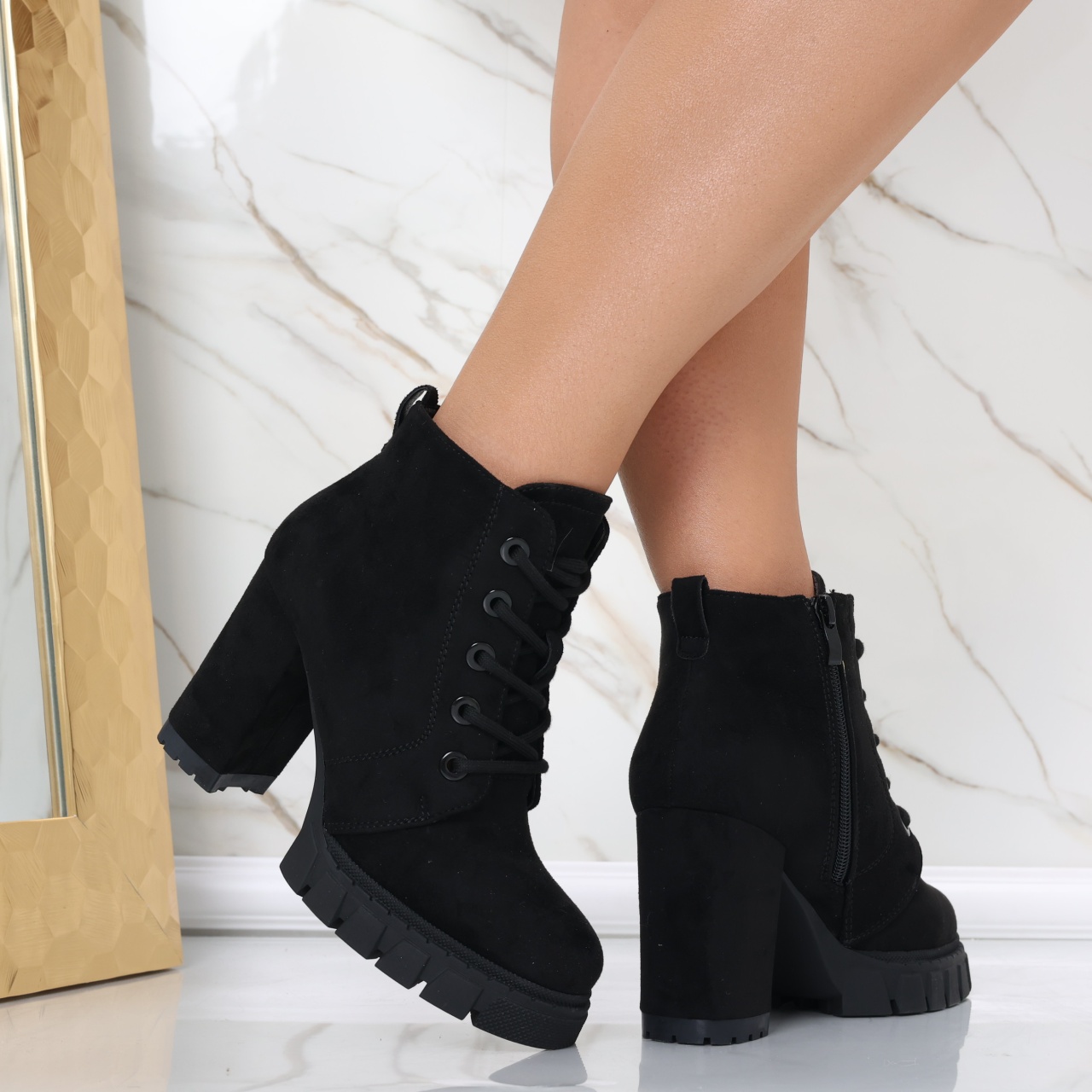 Botine Dama Imblanite Negre din Piele Ecologica Intoarsa Ayova - poza 3