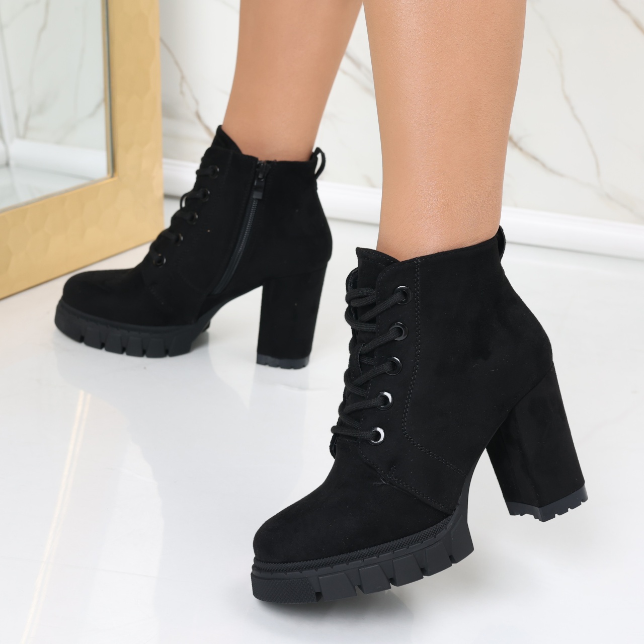 Botine Dama Imblanite Negre din Piele Ecologica Intoarsa Ayova - poza 4