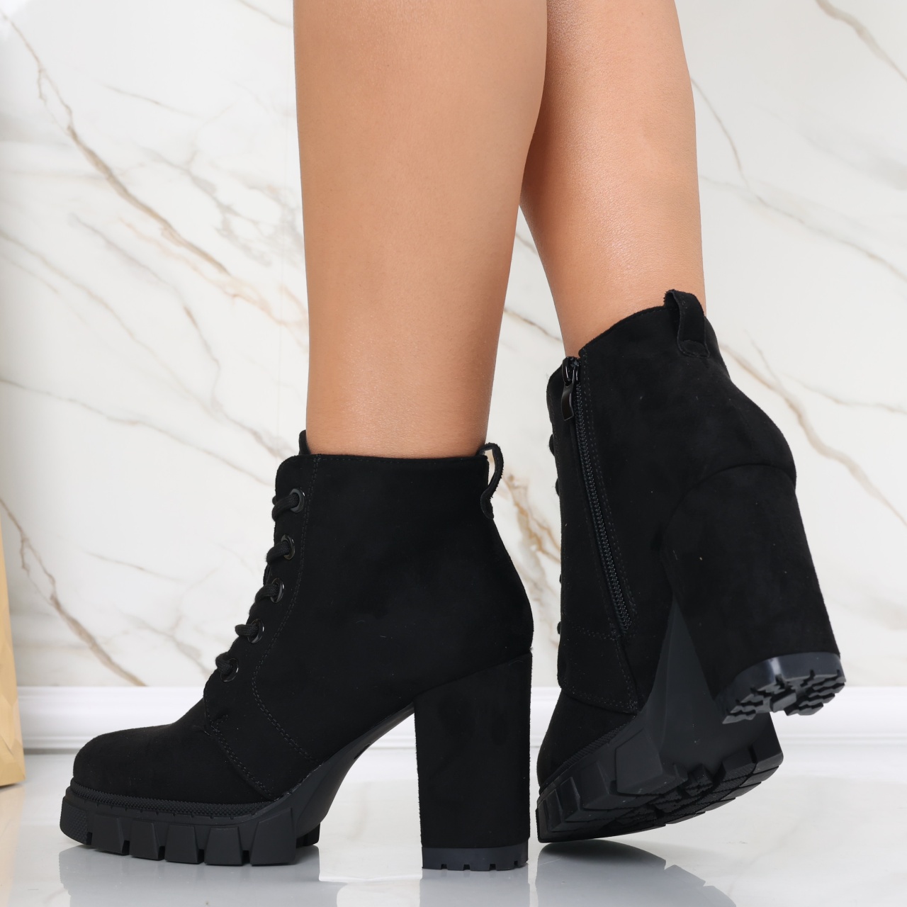 Botine Dama Imblanite Negre din Piele Ecologica Intoarsa Ayova - poza 5