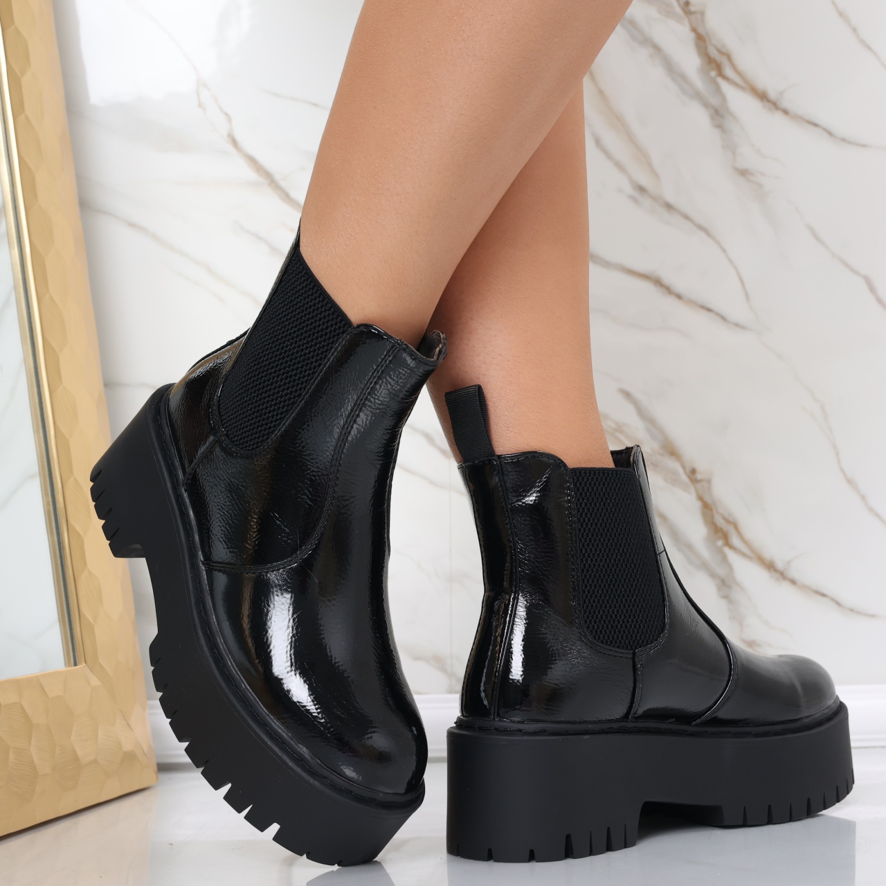 Botine Dama Imblanite Negre din Piele Ecologica Lcuita Ivona - poza 4