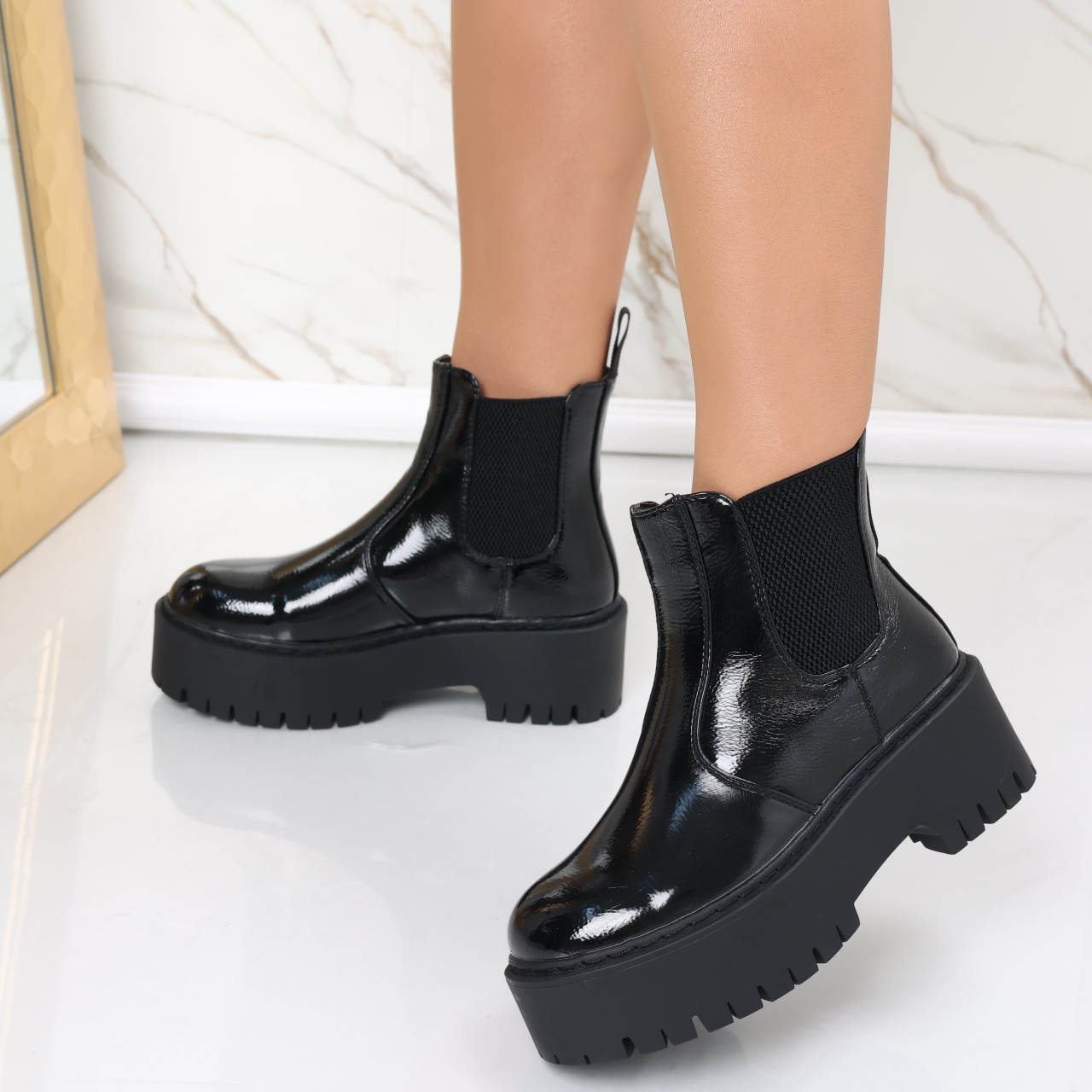 Botine Dama Imblanite Negre din Piele Ecologica Lcuita Ivona - poza 5