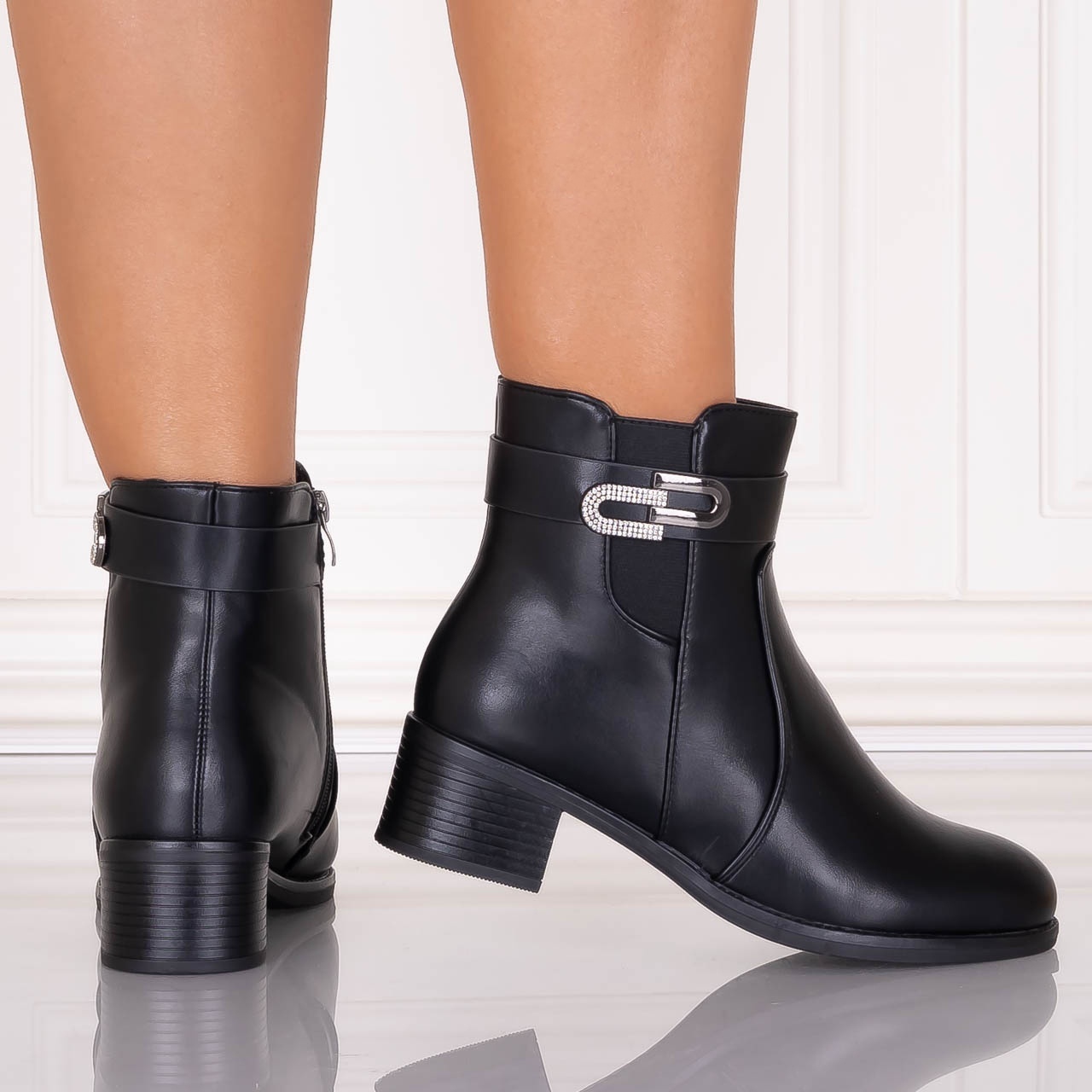 Botine Dama Imblanite Negre din Piele Ecologica Nistona - poza 5