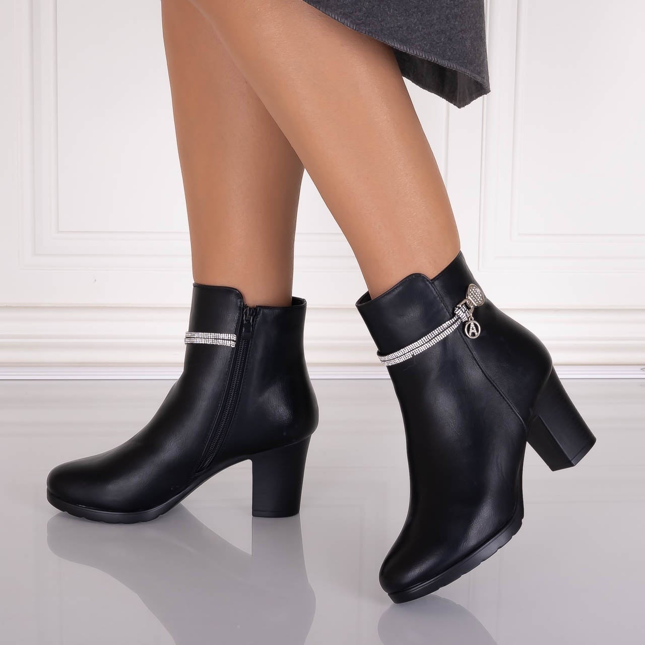 Botine Dama Imblanite Negre din Piele Ecologica Serela - poza 5