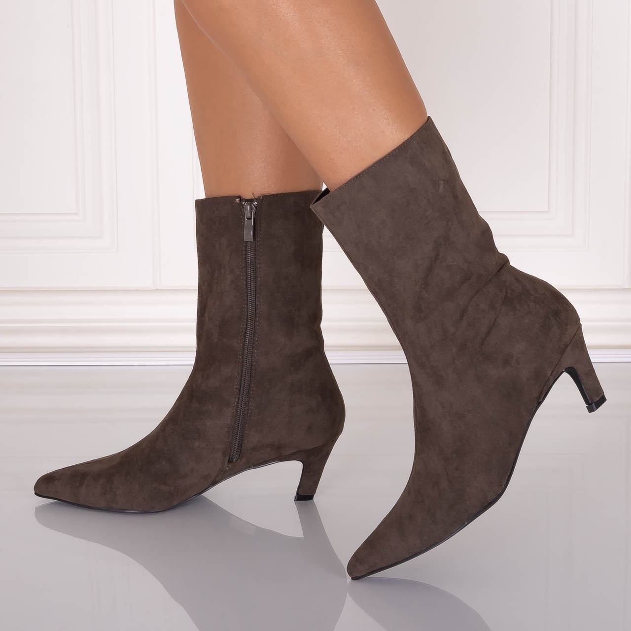Botine dama Kaki din Piele Ecologica Intoarsa Loretta - poza 3