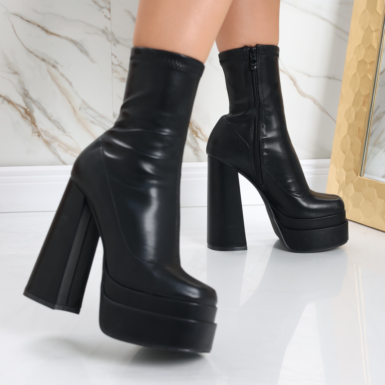 Botine Dama Negre din Piele Ecologica Adinda - poza 4