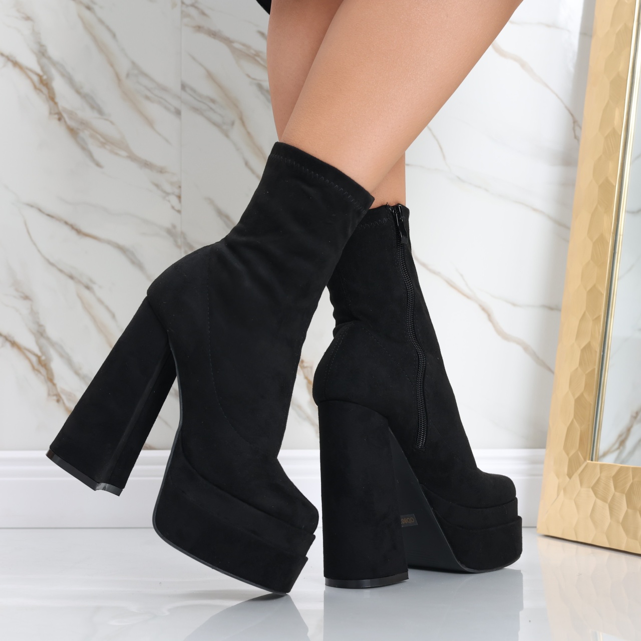 Botine Dama Negre din Piele Ecologica Intoarsa Bermica - poza 3