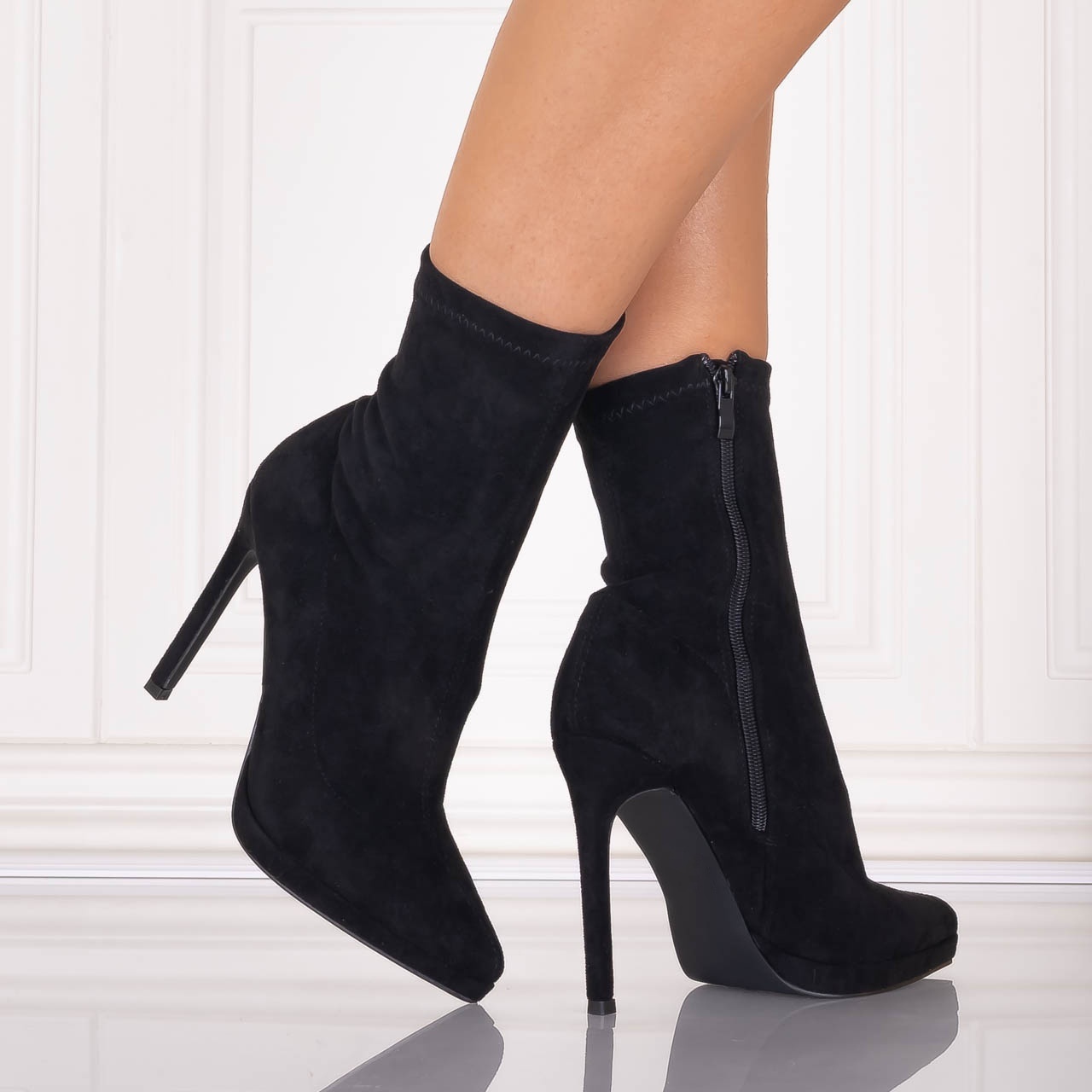 Botine dama Negre din Piele Ecologica Intoarsa Desira - poza 3