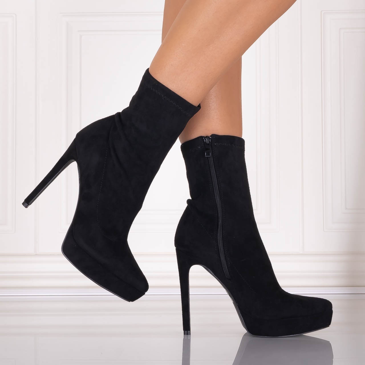 Botine dama Negre din Piele Ecologica Intoarsa Emillya - poza 5