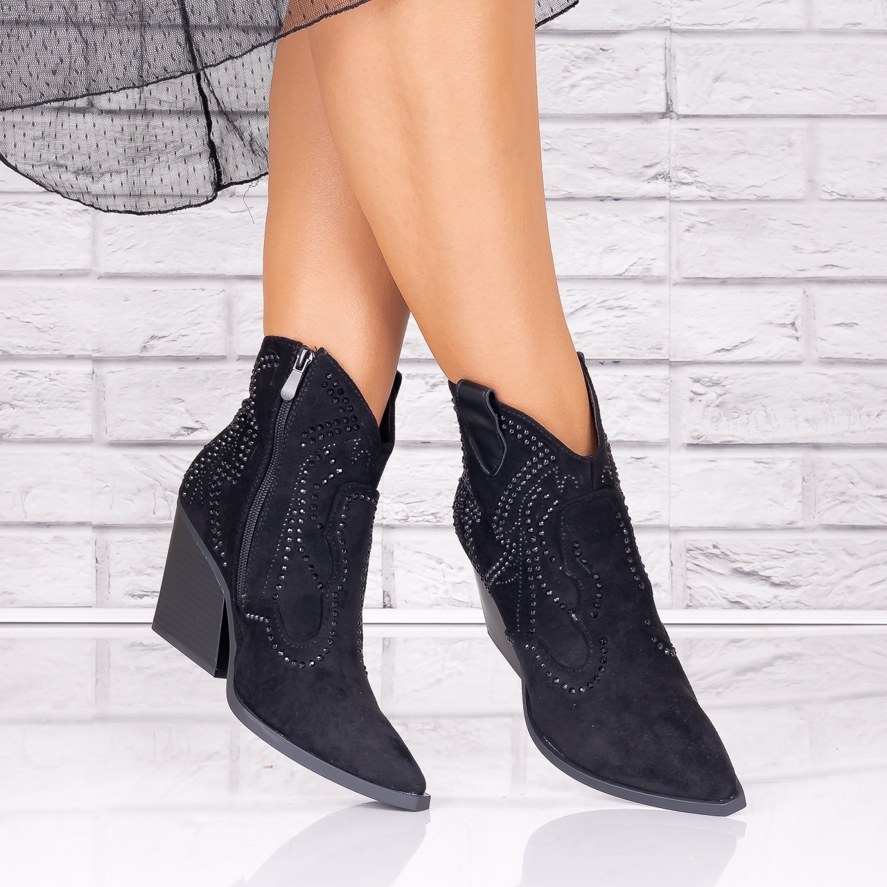 Botine dama Negre din Piele Ecologica Intoarsa Joida - poza 2