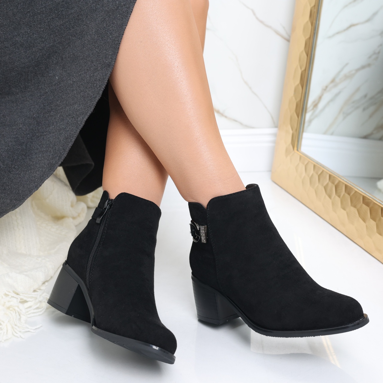 Botine dama Negre din Piele Ecologica Intoarsa Lakina - poza 2