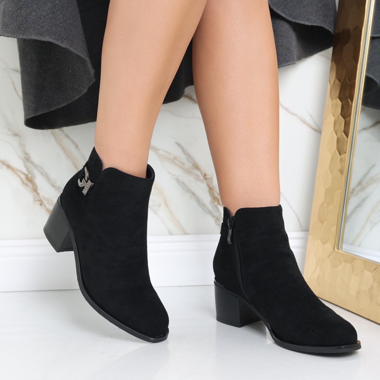Botine dama Negre din Piele Ecologica Intoarsa Lakina - poza 4