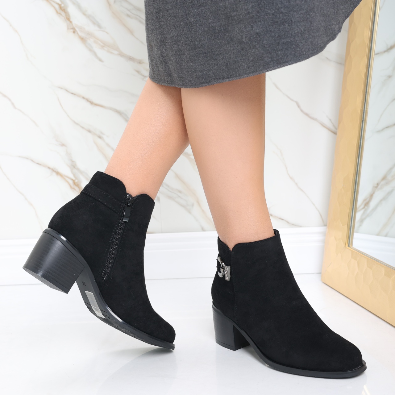 Botine dama Negre din Piele Ecologica Intoarsa Lakina - poza 5