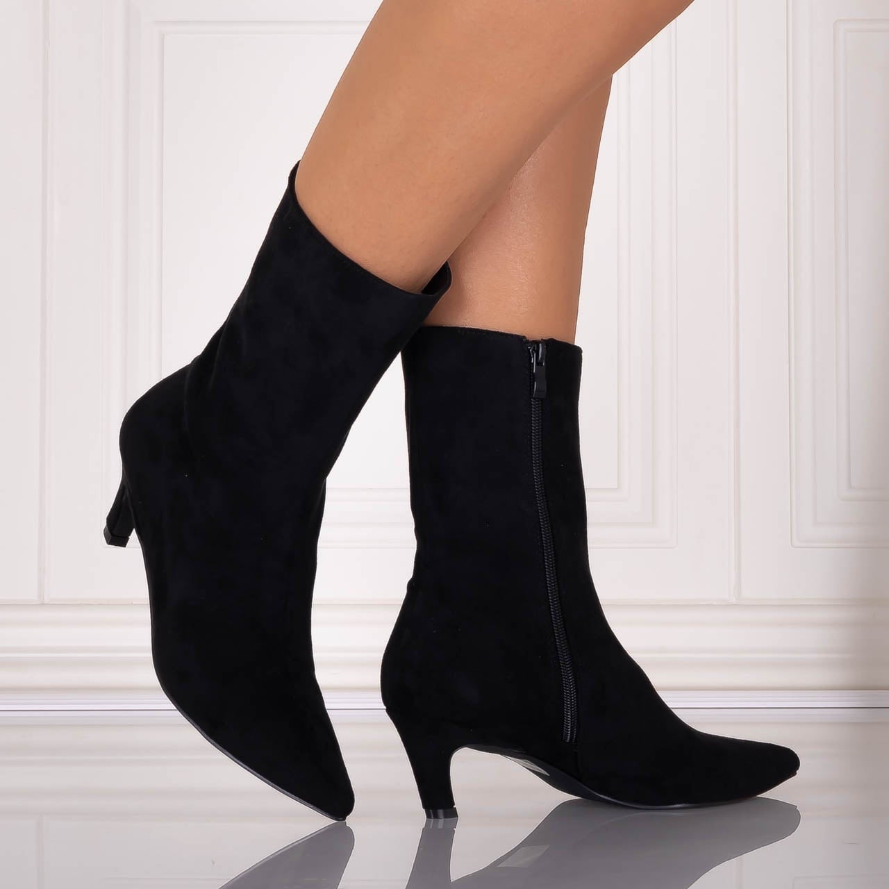 Botine dama Negre din Piele Ecologica Intoarsa Loretta - poza 3