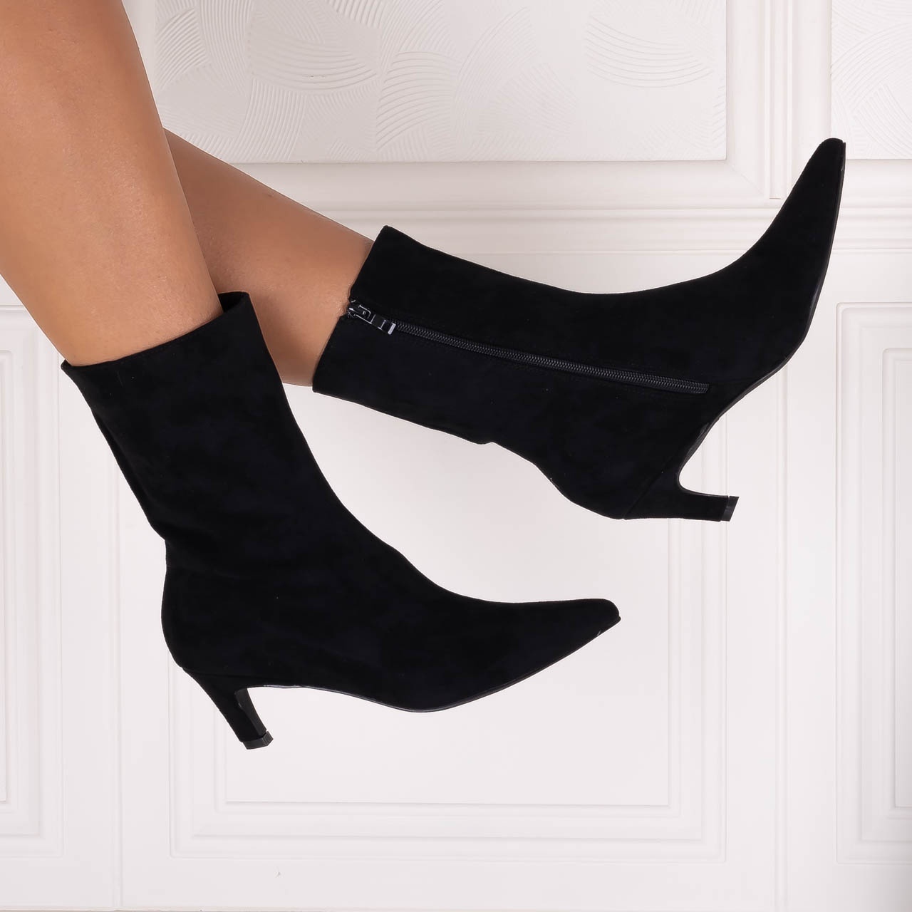 Botine dama Negre din Piele Ecologica Intoarsa Loretta - poza 4