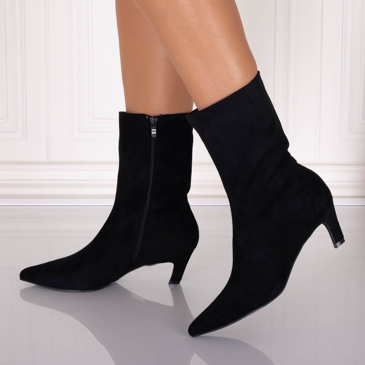 Botine dama Negre din Piele Ecologica Intoarsa Loretta - poza 5