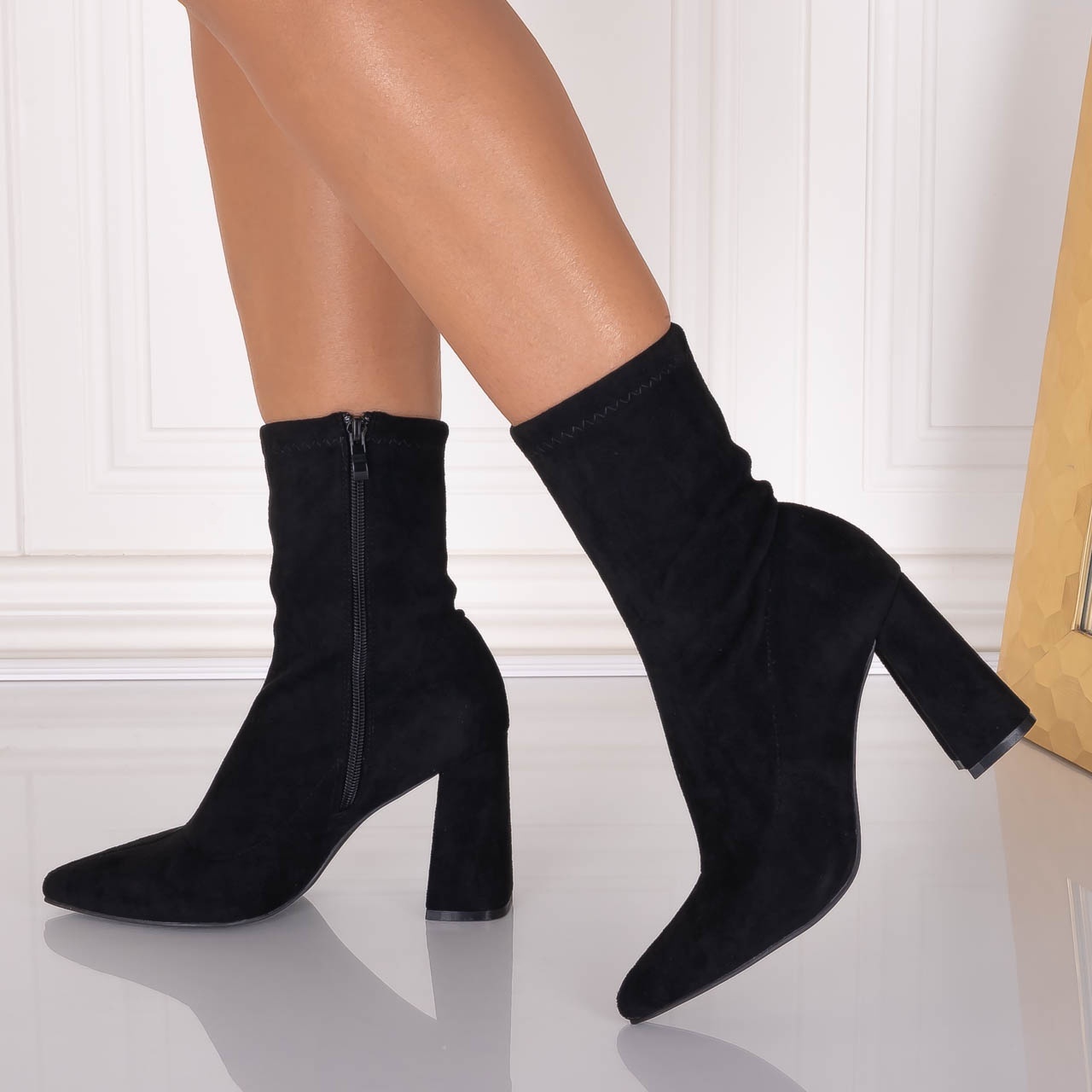 Botine dama Negre din Piele ecologica Intoarsa Rumia - poza 1