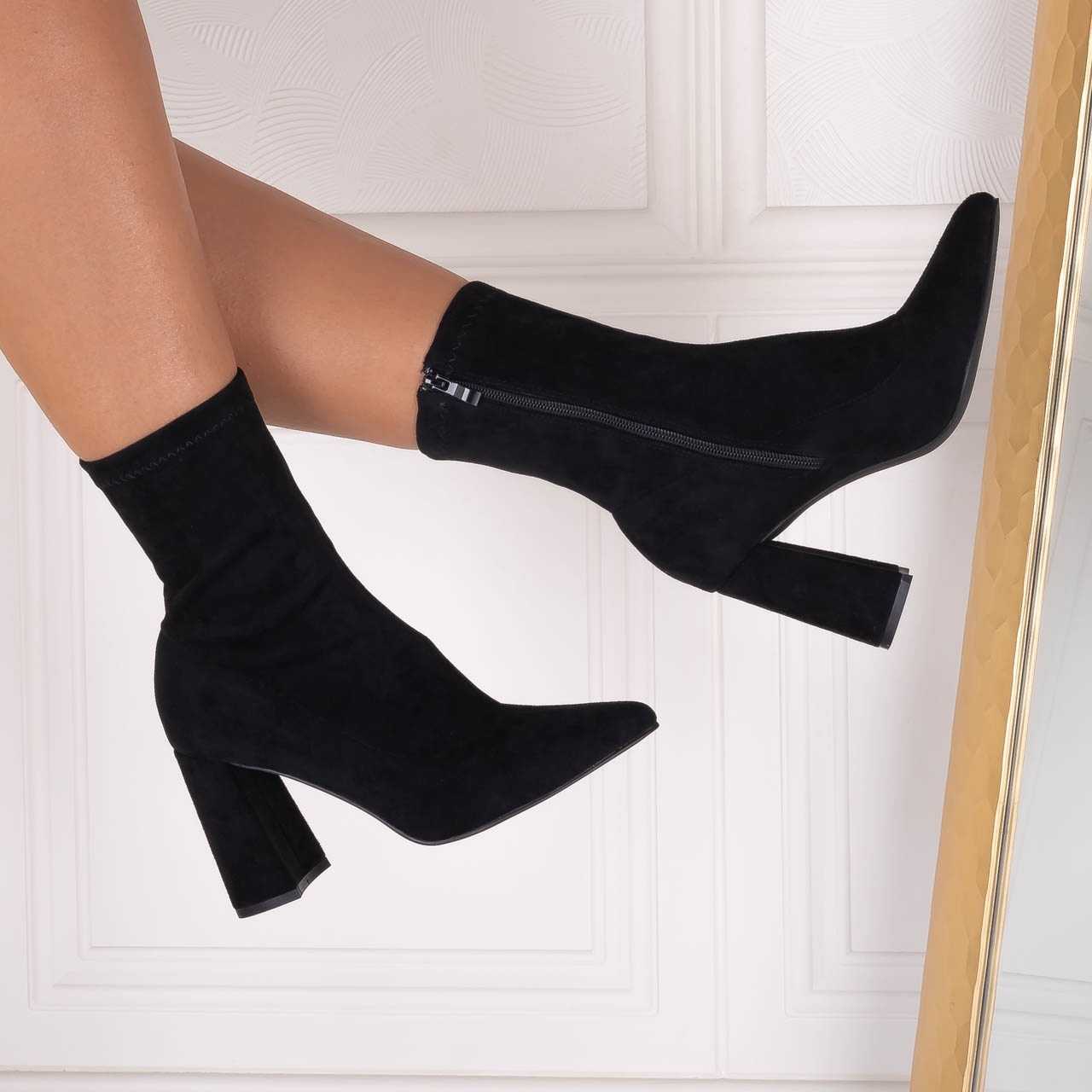 Botine dama Negre din Piele ecologica Intoarsa Rumia - poza 2