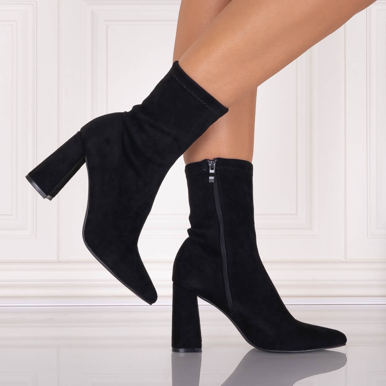 Botine dama Negre din Piele ecologica Intoarsa Rumia - poza 4