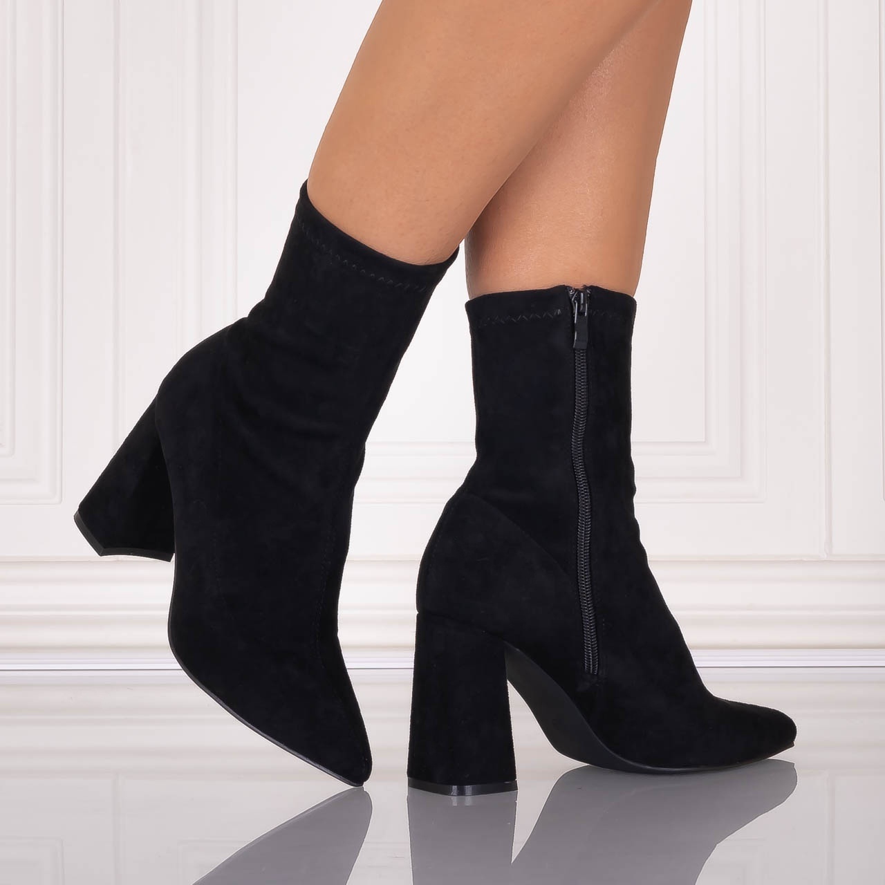 Botine dama Negre din Piele ecologica Intoarsa Rumia - poza 5