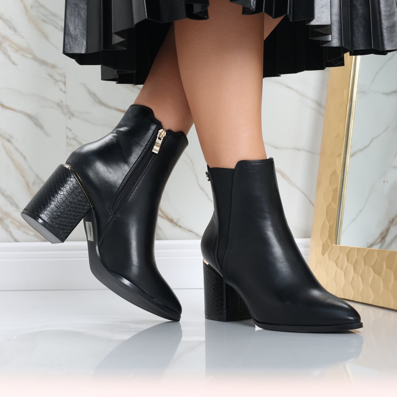 Botine dama Negre din Piele Ecologica Lamisa - poza 1