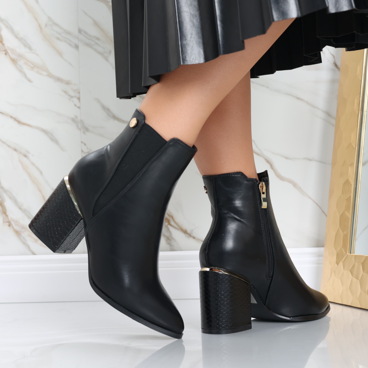 Botine dama Negre din Piele Ecologica Lamisa - poza 2