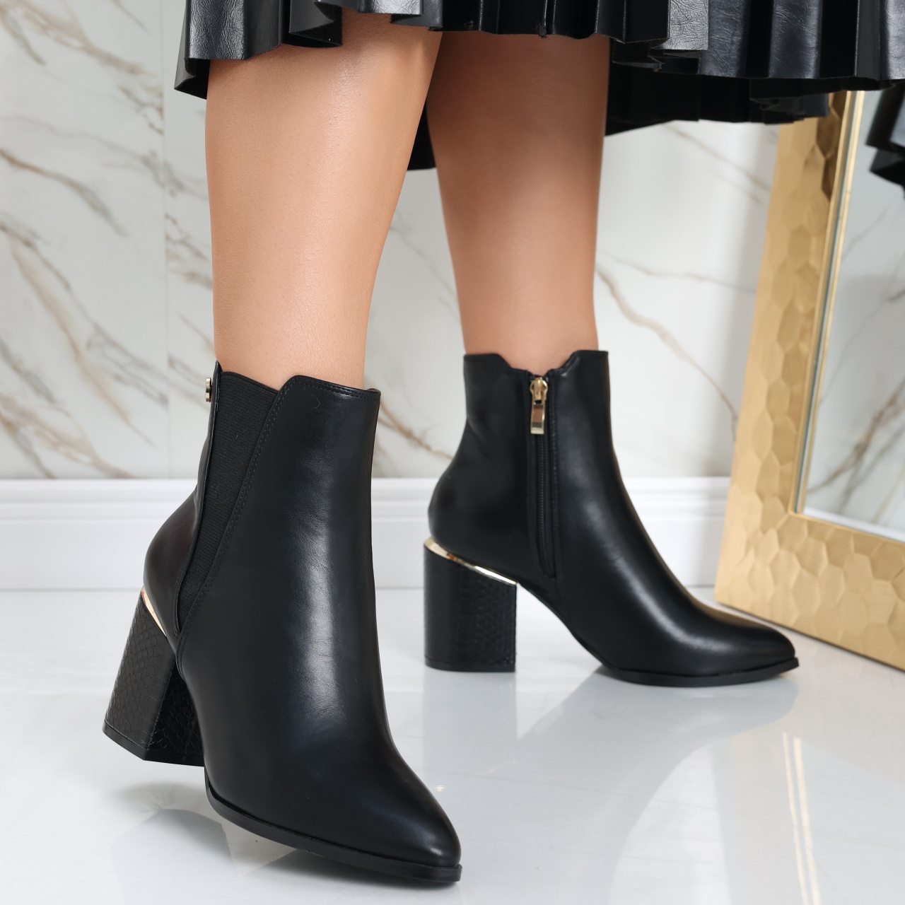 Botine dama Negre din Piele Ecologica Lamisa - poza 4